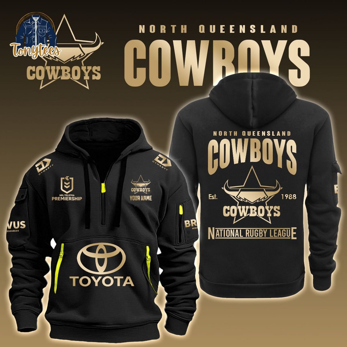 NQ Cowboys NRL Custom Name New Heavy Hoodie