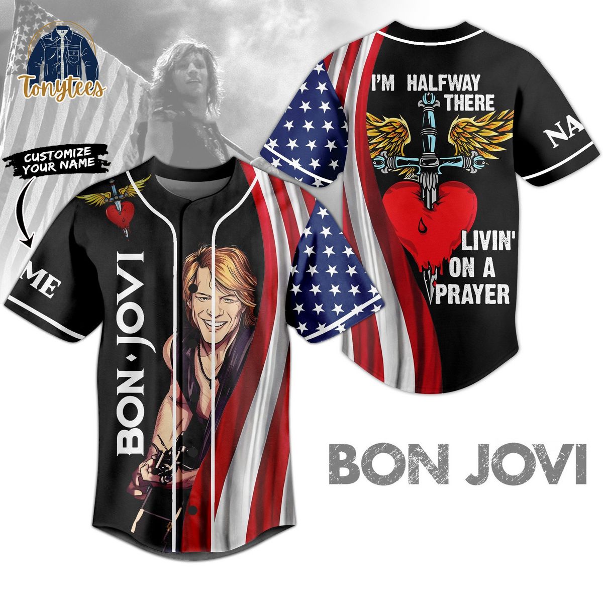 Personalized Bon Jovi I’m Halfway There Livin’ On A Prayer Baseball Jersey