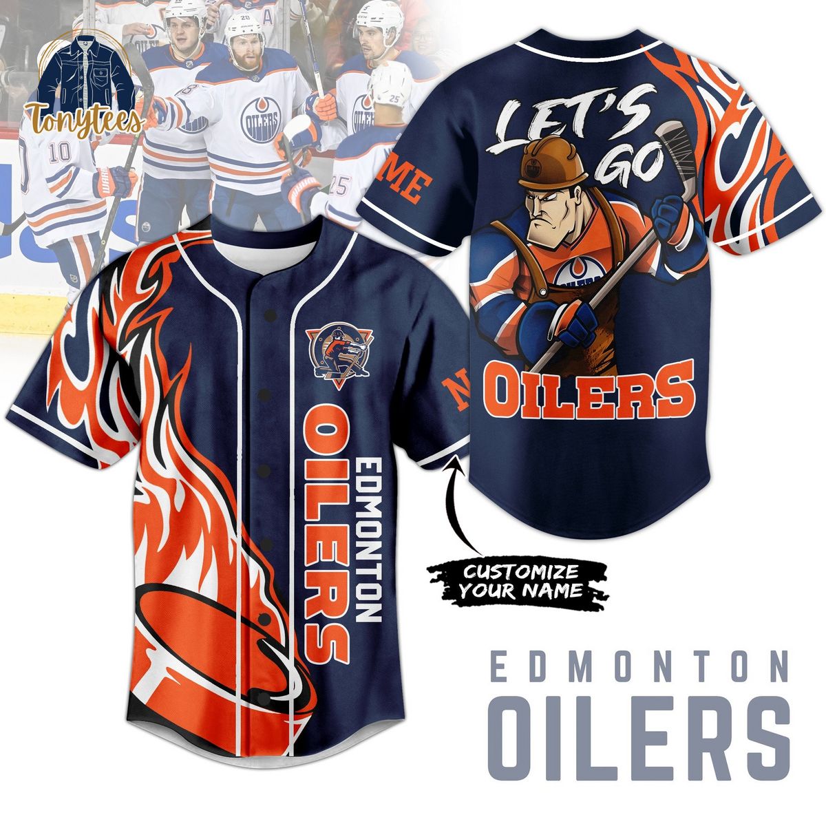 Personalized Edmonton Oilers Let’s Go Oilers Baseball Jersey