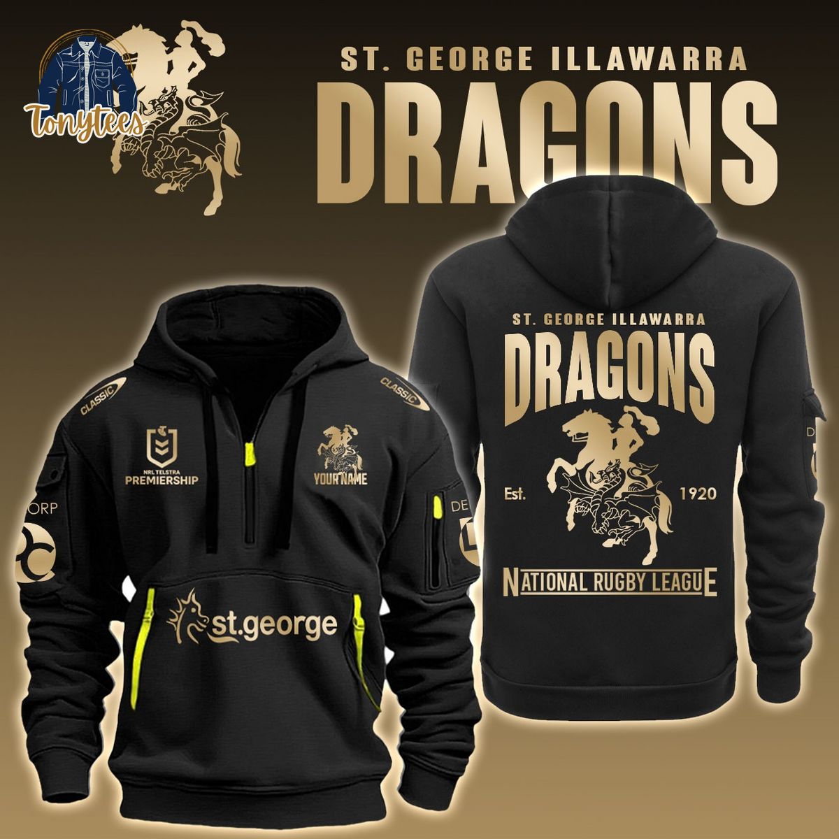 St. George Illawarra Dragons NRL Custom Name New Heavy Hoodie