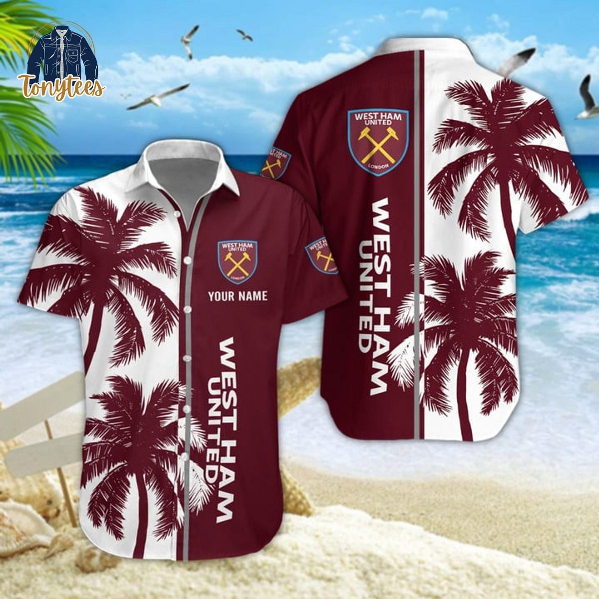 West Ham United Palm Tree Custom Name Hawaiian Shirt