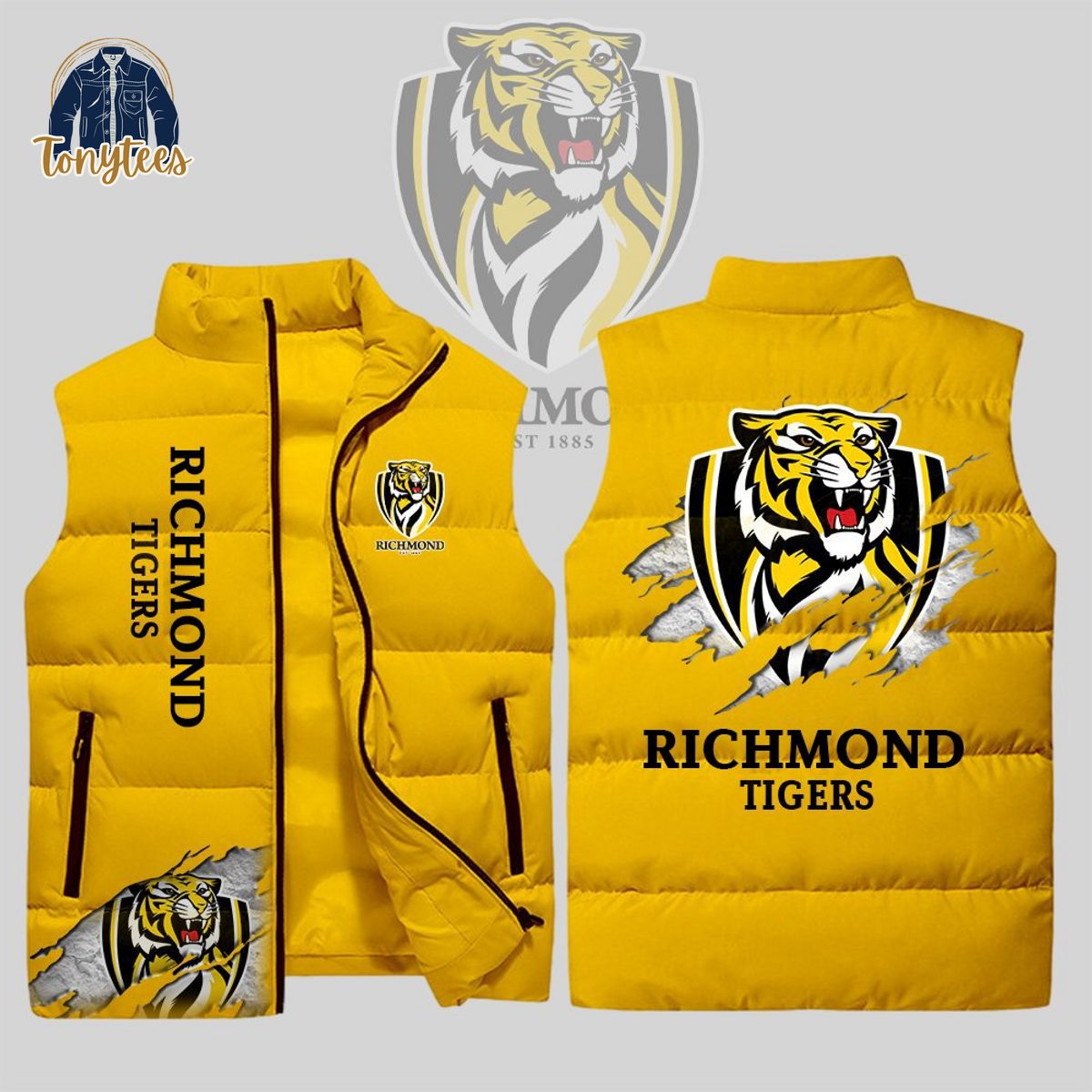 Richmond Football Club Tigers AFL Sleeveless Puffer Jackets