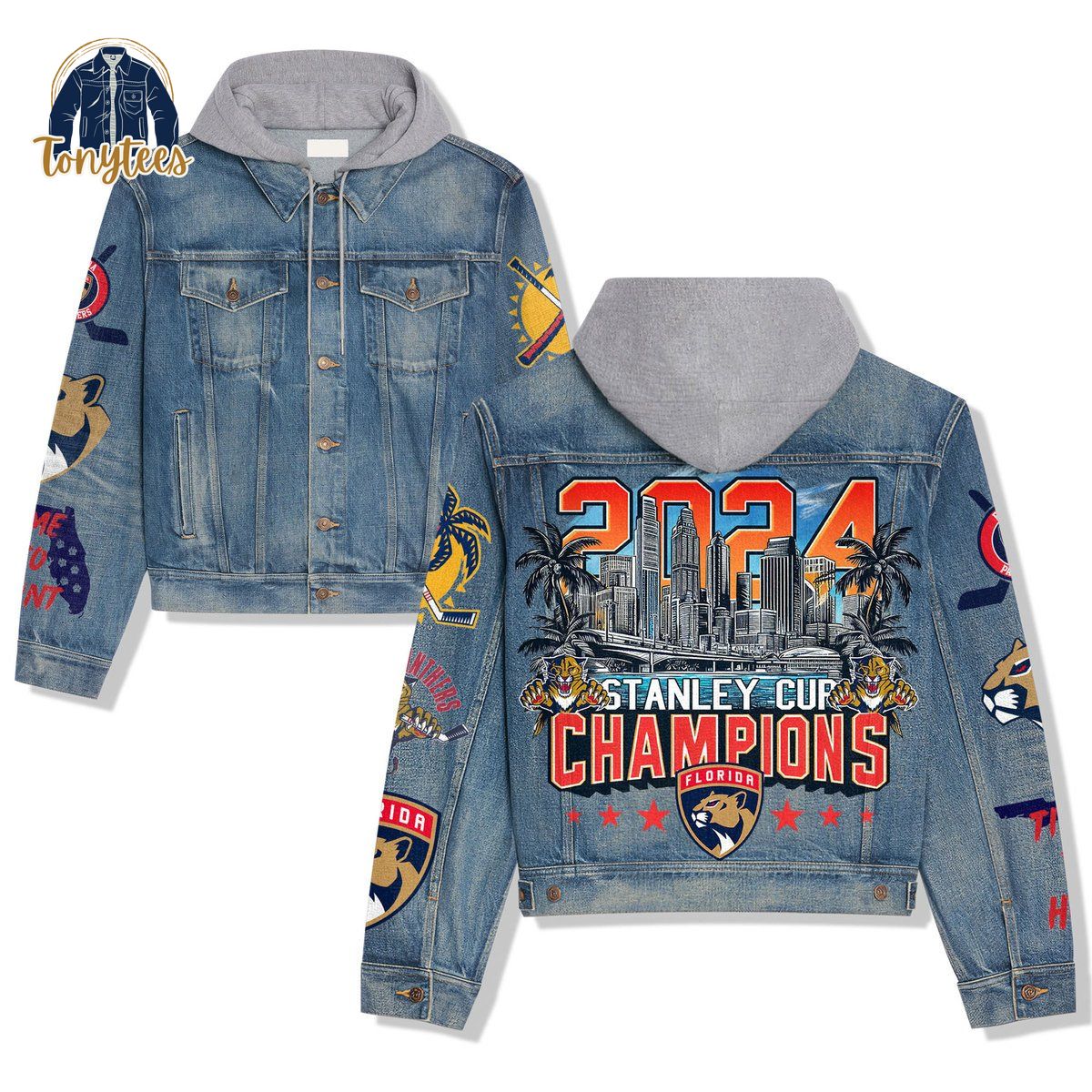 Florida Panthers 2024 Stanley Cup Champions Hooded Denim Jacket