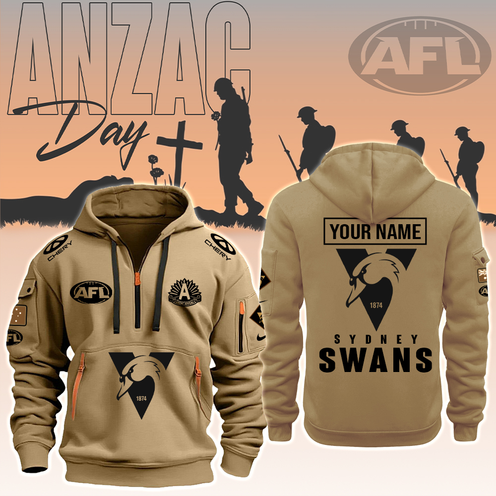 AFL Sydney Swans Anzac Day Custom Name New Heavy Hoodie