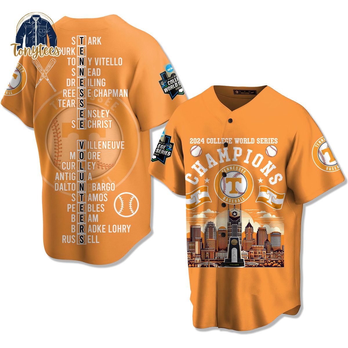 Tennessee Volunteers 2024 college world series champions baseball jersey