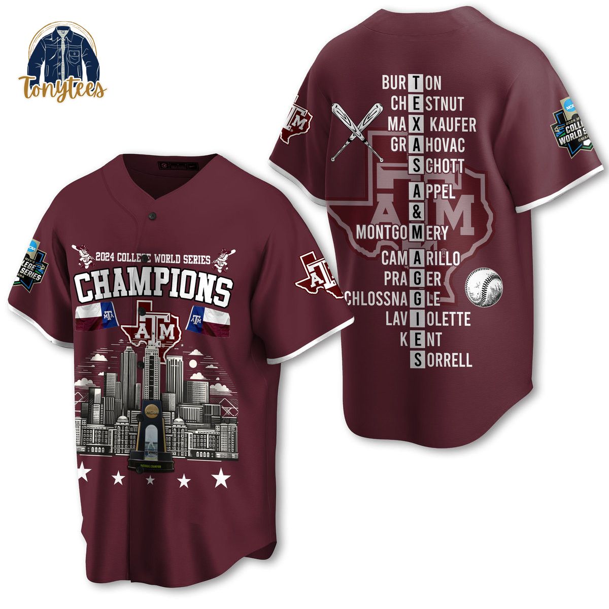 Texas A&M Aggies 2024 college world series champions baseball jersey