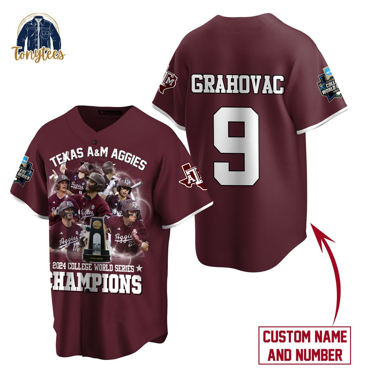 Texas A&M Aggies 2024 college world series champions personalized baseball jersey