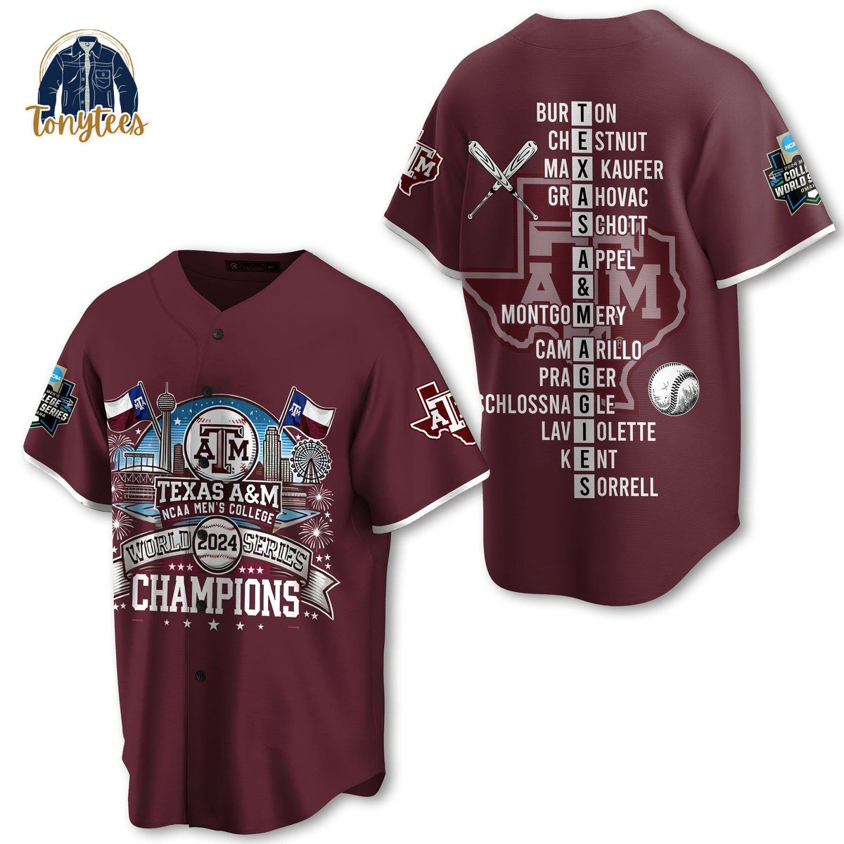 Texas A&M Aggies ncaa men’s college world 2024 series champions personalized baseball jersey