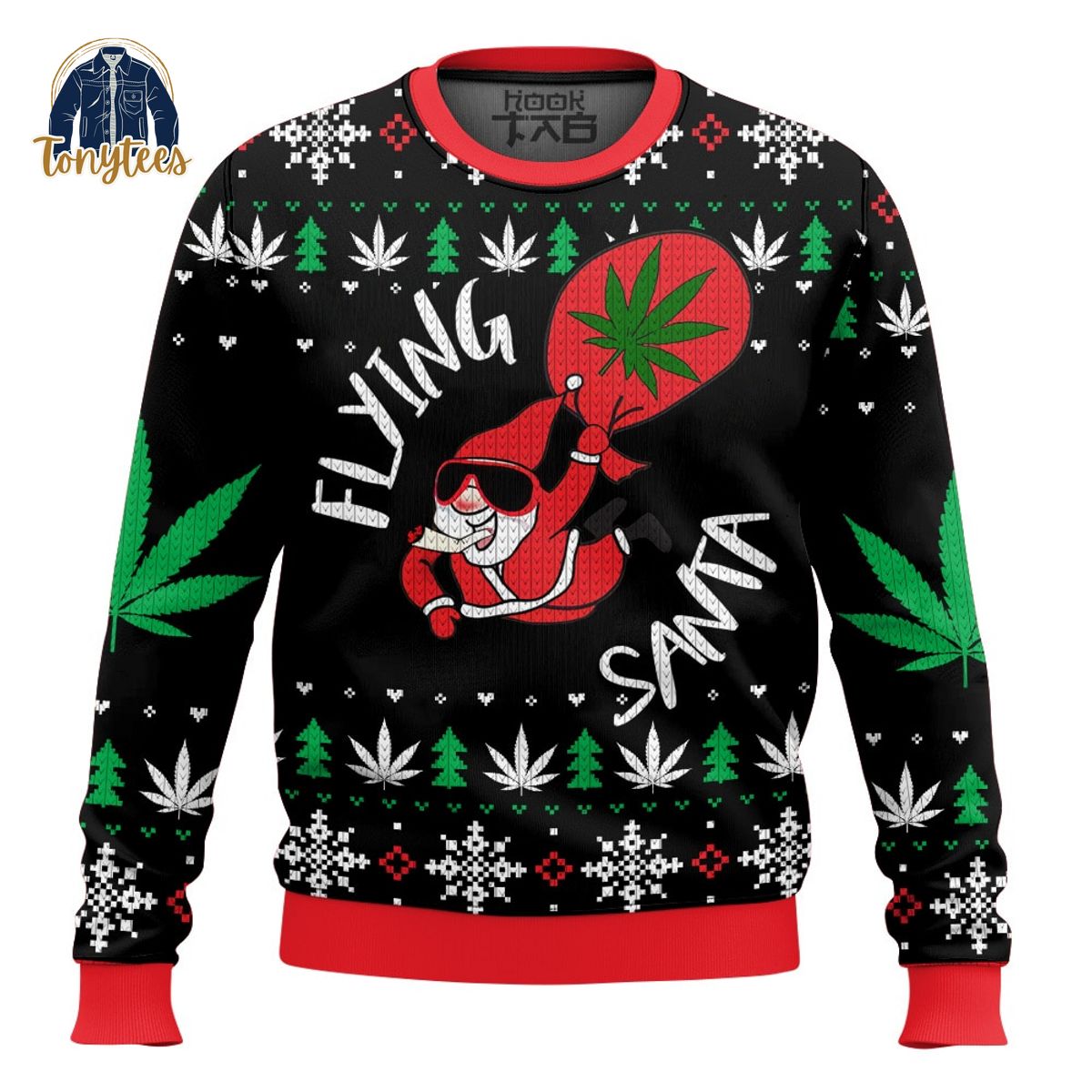 Flying Santa 420 Christmas ugly sweater