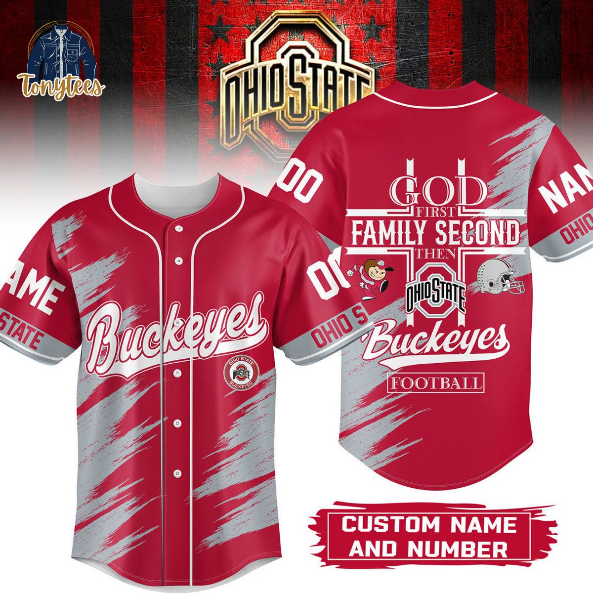 Ohio State Buckeyes God First Family Second Then Buckeyes Personalized Baseball Jersey