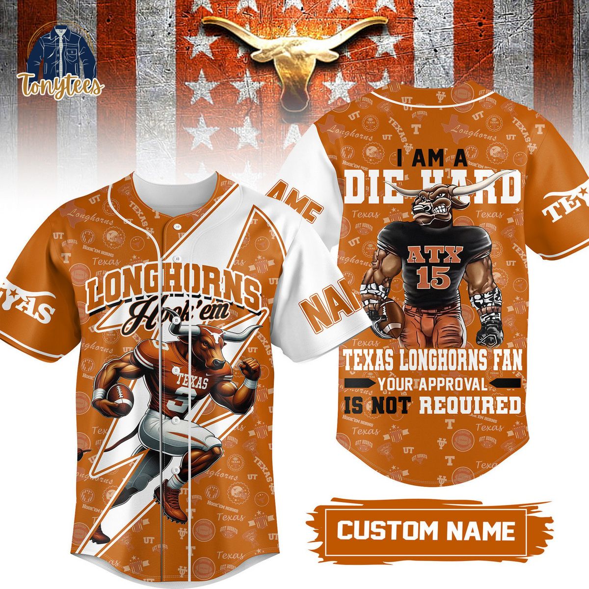 Texas Longhorns Die Hard Personalized Baseball Jersey