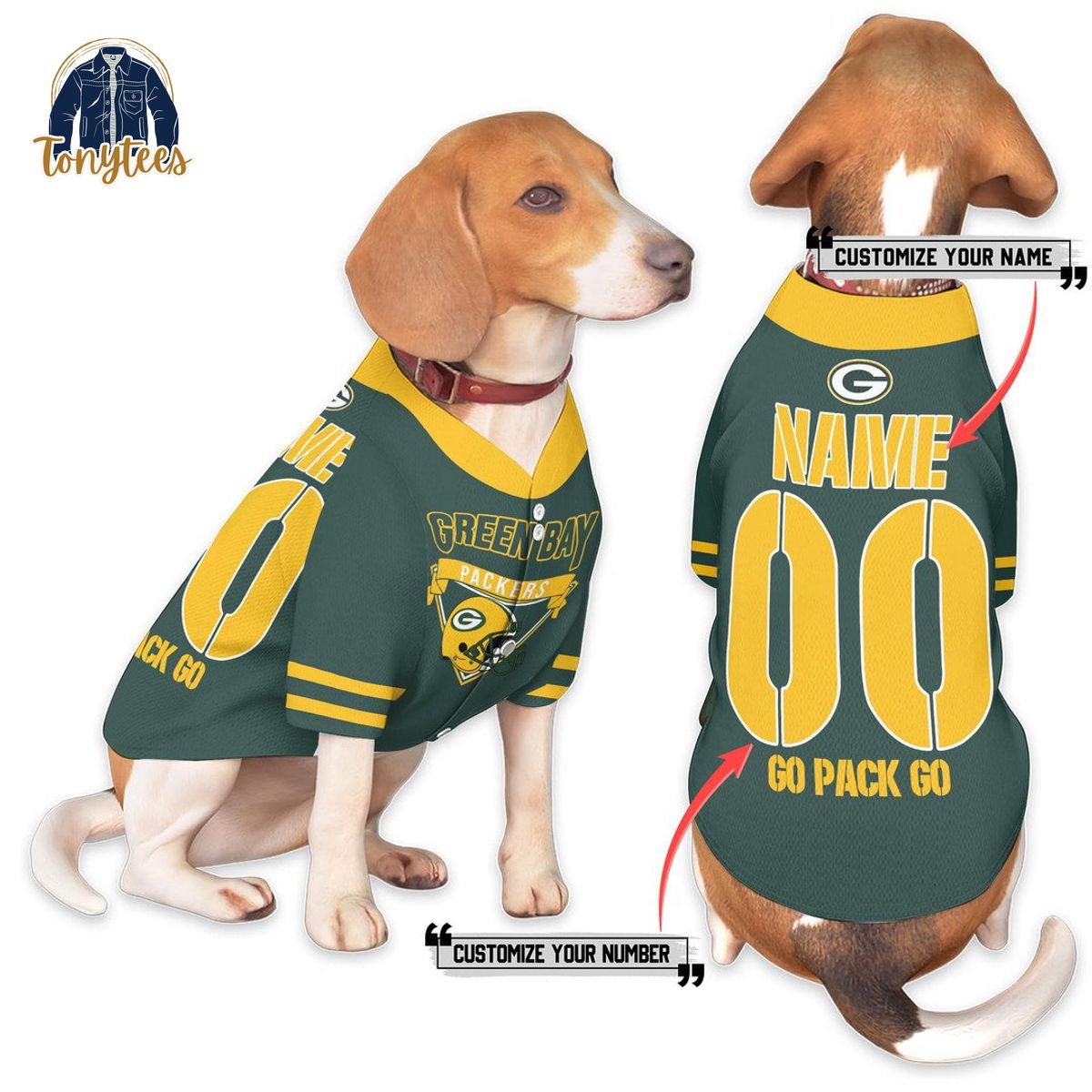 Green Bay Packers go pack go personalized dog pet jersey