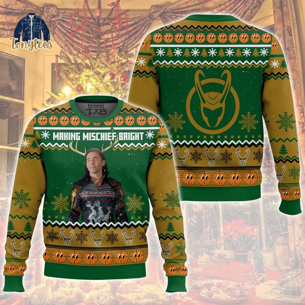 Loki Making Mischief Bright Ugly Christmas Sweater