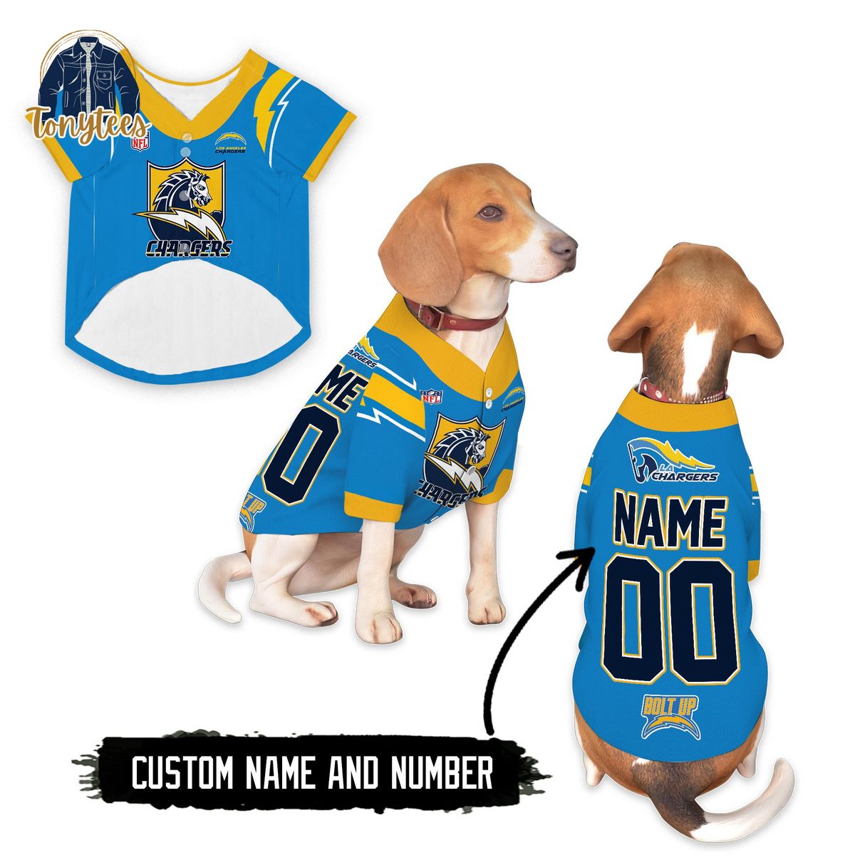 Los Angeles Chargers Bolt Up Personalized Dog Pet Jersey