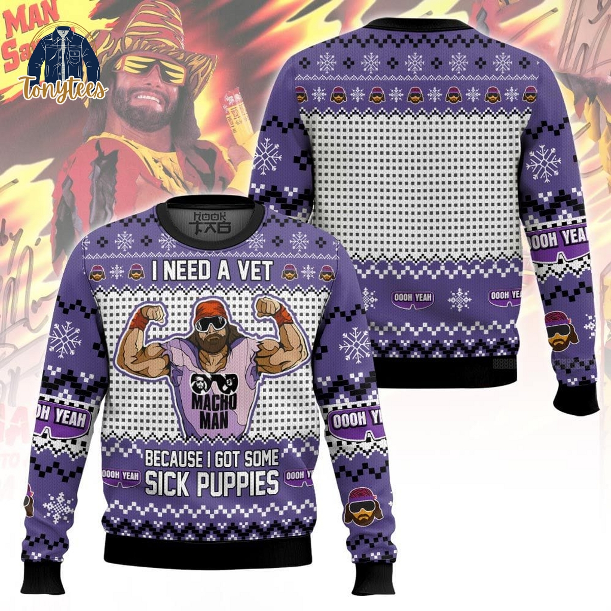 Macho Man Sick Puppies Ugly Christmas Sweater