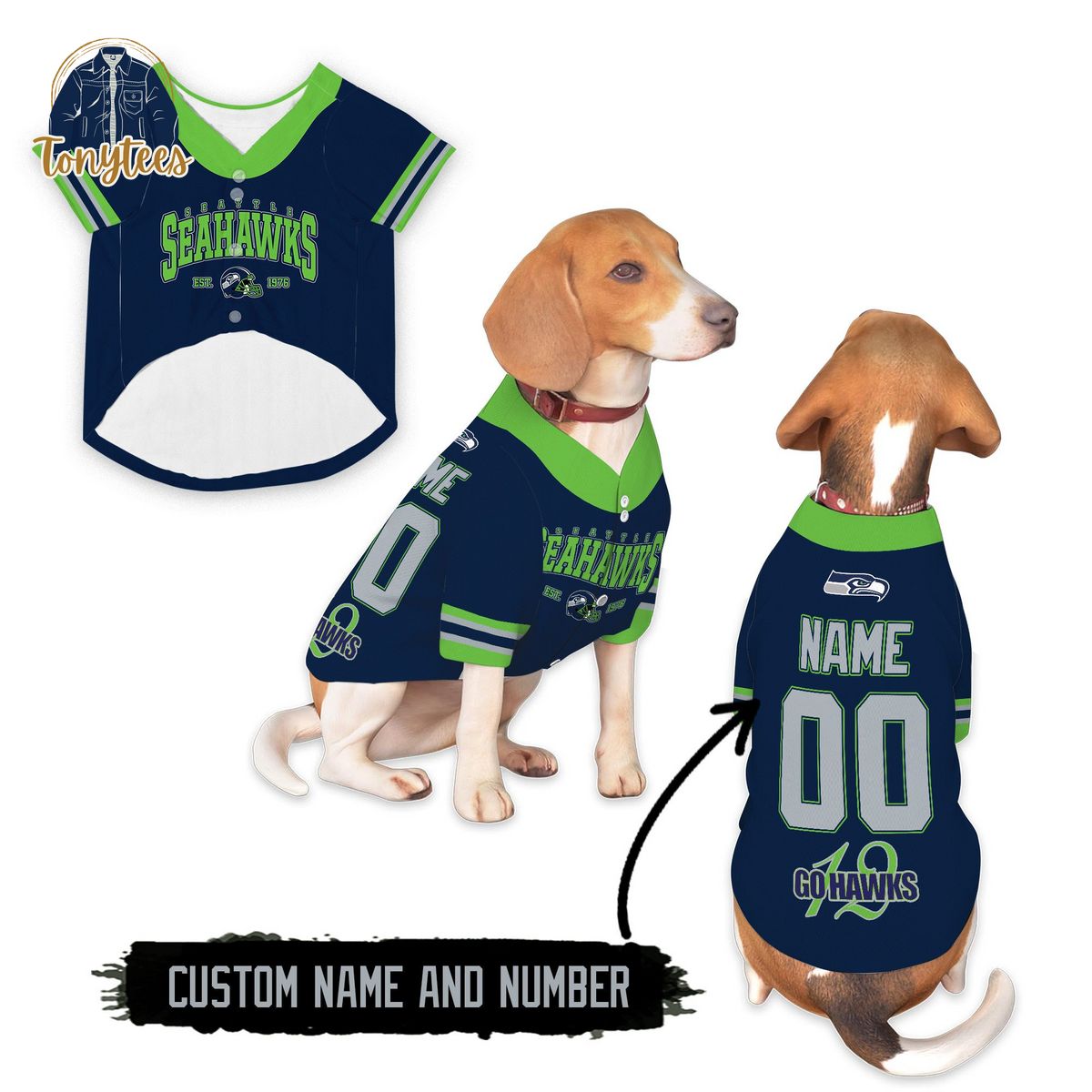 Seattle Seahawks Go Hawks Personalized Dog Pet Jersey