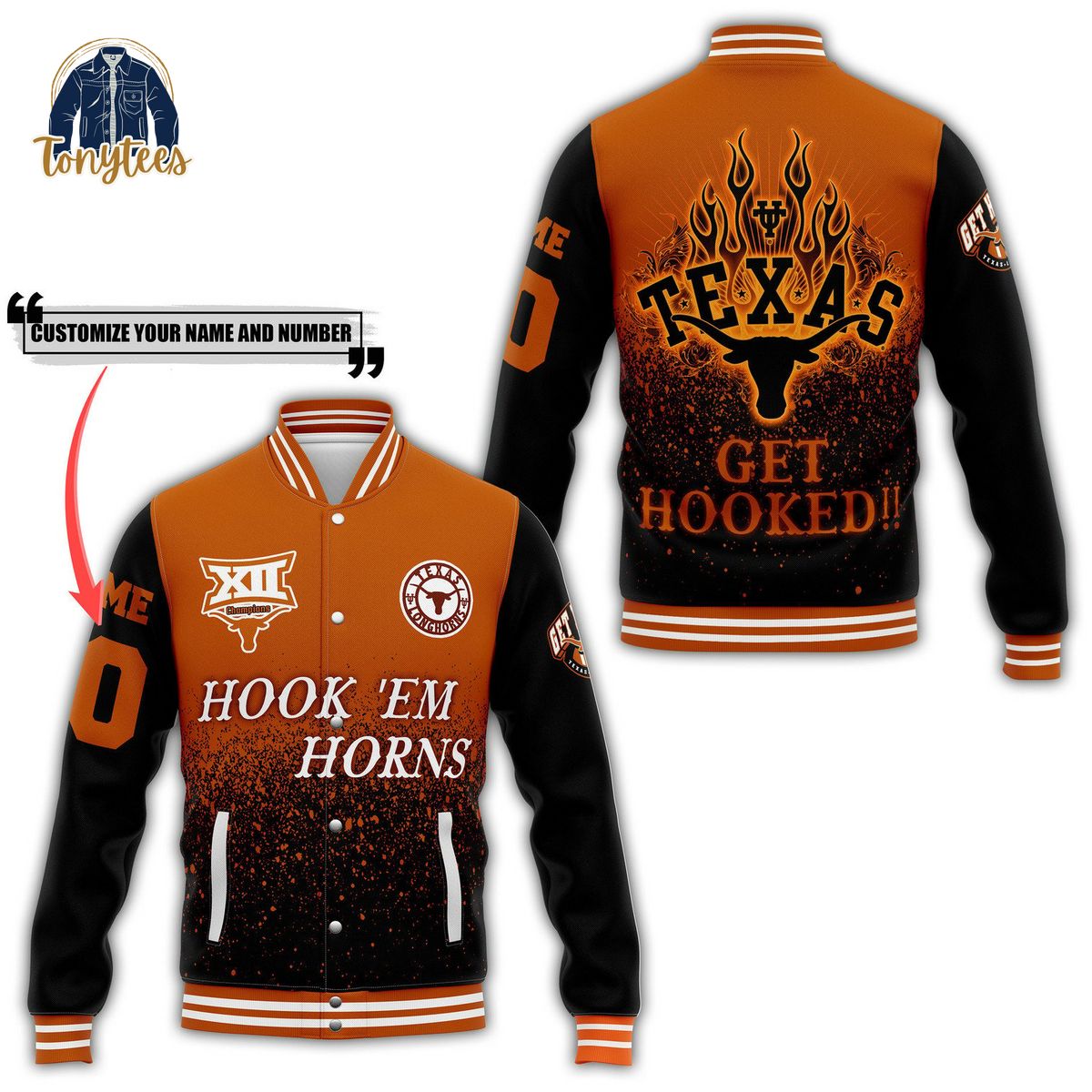 Texas Longhorns Get Hooked Personalized Baseball Jacket