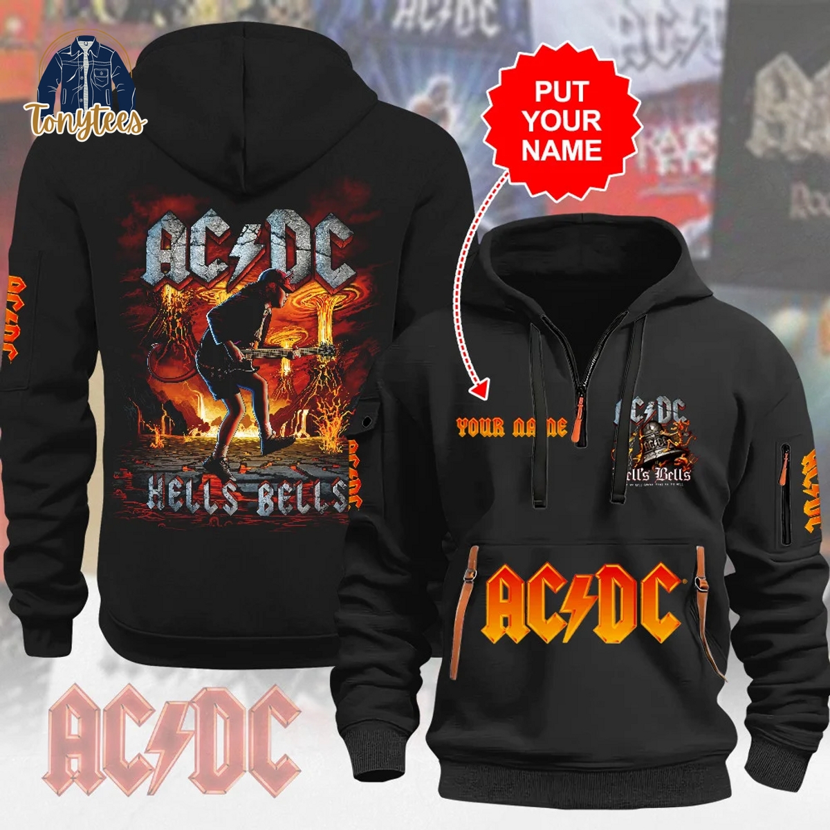 AC/DC Hells Bells Personalized Quarter Zip Heavy Hoodie