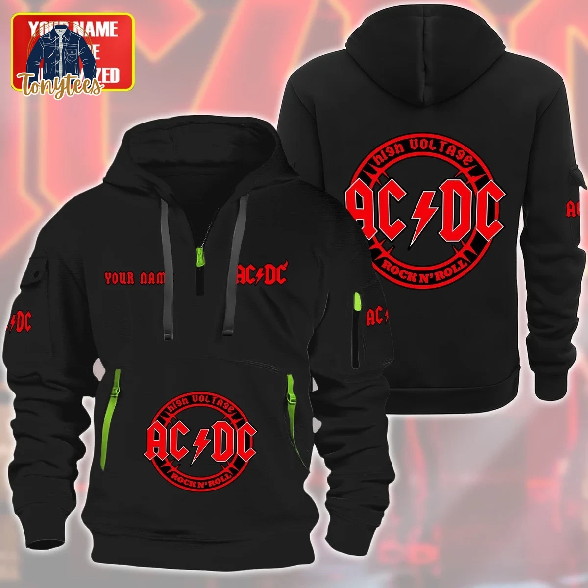 AC/DC High Voltage Personalized Quarter Zip Heavy Hoodie