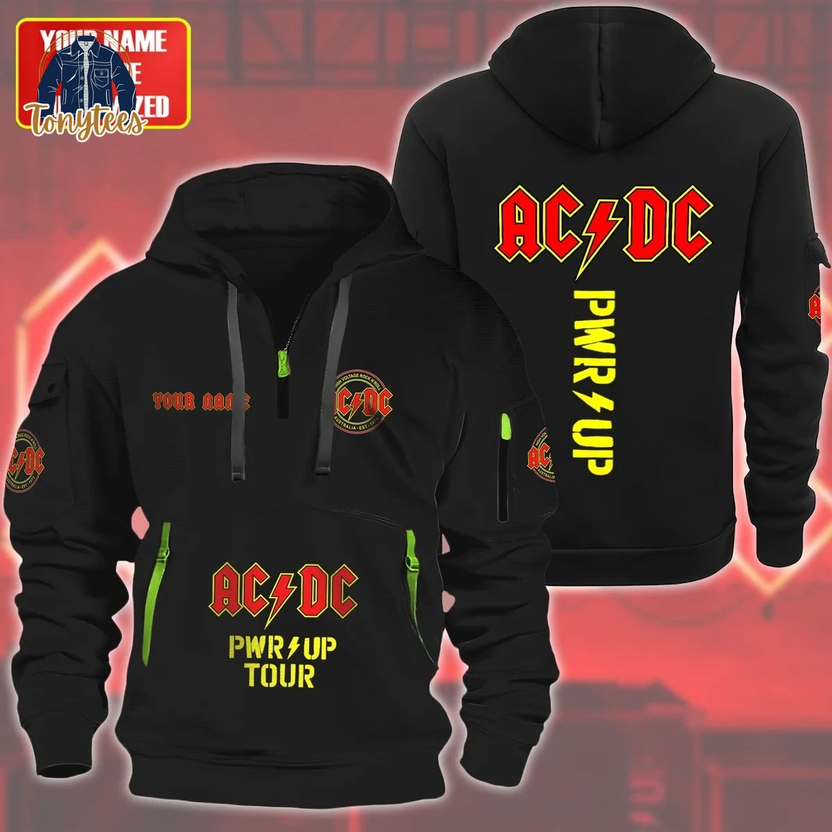 AC/DC Power Up Tour Personalized Quarter Zip Heavy Hoodie