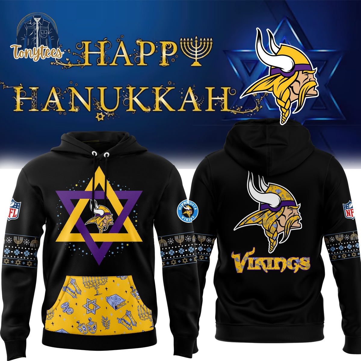 Men’s Minnesota Vikings 2024 Hanukkah Holliday Pullover Hoodie