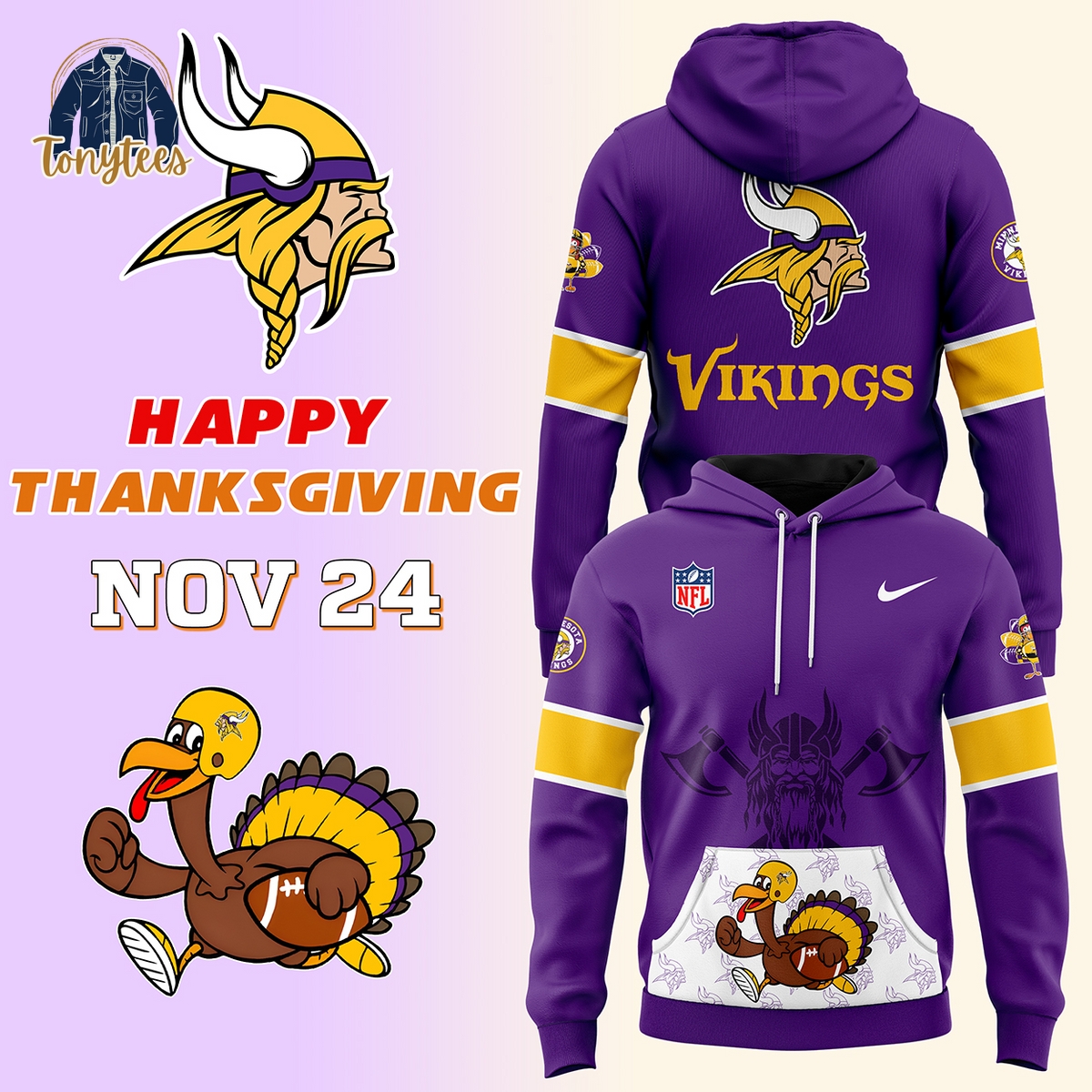 Minnesota Vikings 2024 Thanksgiving Pullover Hoodie