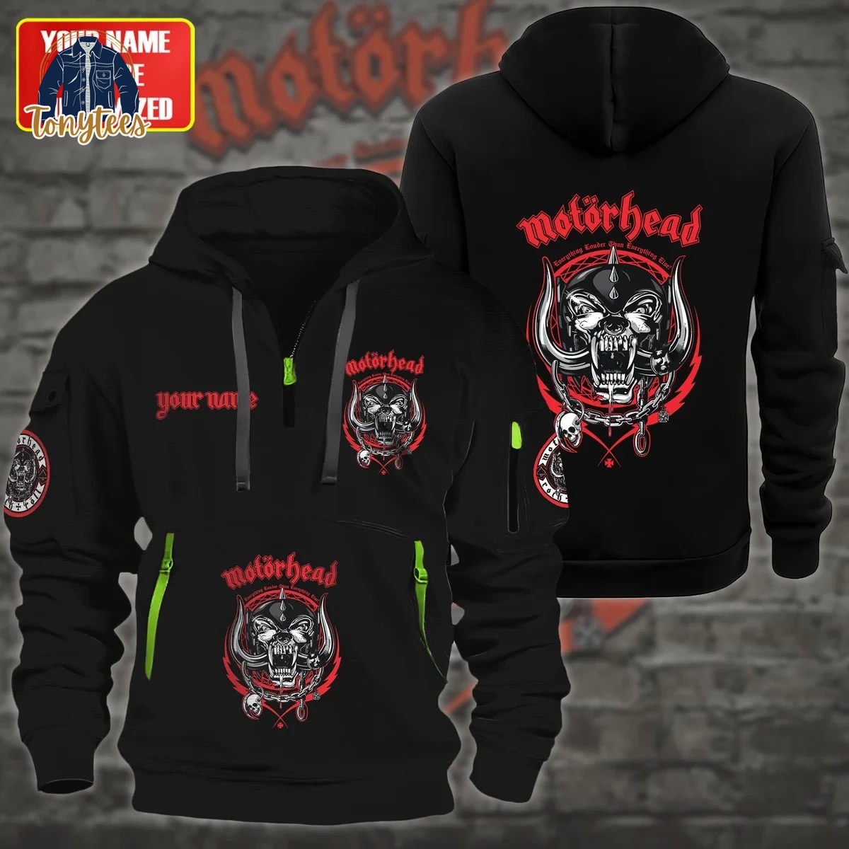 Motorhead Personalized Quarter Zip Heavy Hoodie