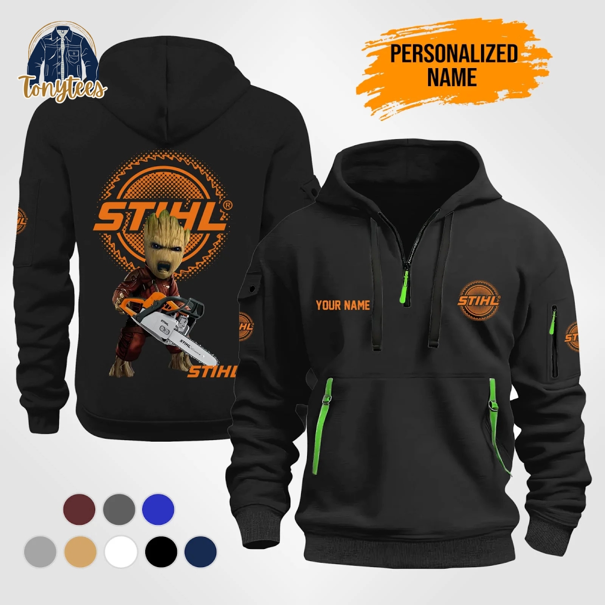 STIHL Groot Chainsaw Personalized Quarter Zip Heavy Hoodie