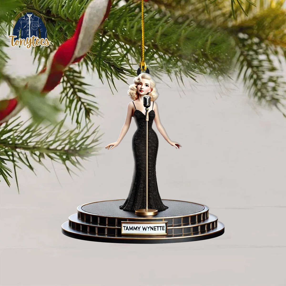 Tammy Wynette in Black Dress Christmas Ornament