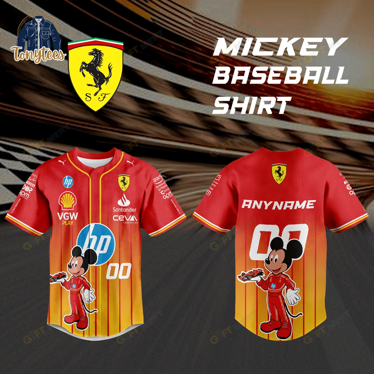 Scuderia Ferrari x Mickey Personalized Baseball Jersey